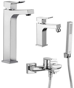 Miscelatore lavabo alto + bidet + gruppo vasca Jacuzzi | rubinetteria Tank ottone cromato per piletta click clack