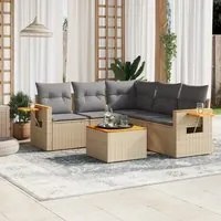 Set Divano da Giardino 6 pz con Cuscini Beige in Polyrattan 3259210