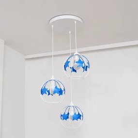 Lampadario a sospensione per bambini STARS 3xE27/15W/230V blu/bianco