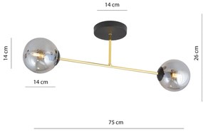 Plafoniera Moderna Magnium 2 Luci In Acciao Oro E Sfere In Vetro Fumè