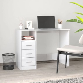 Scrivania Cassetti Bianco Lucido 102x50x76 Cm Legno Multistrato /