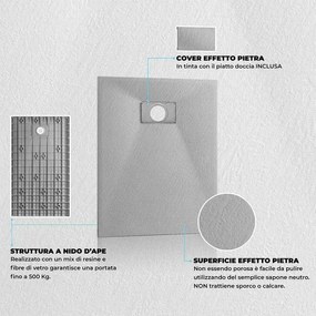 Piatto doccia 70x120 in resina grigio effetto pietra riducibile Agorà