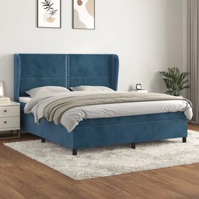 Giroletto A Molle Con Materasso Blu Scuro 160x200 Cm İn Velluto /
