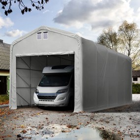 TOOLPORT 5x10m tenda garage 4m, PRIMEtex 2300, ignifugo, grigio, con statica (sottofondo in cemento) - (99421)