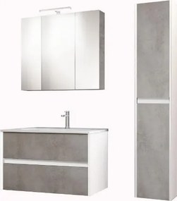 Mobile da bagno moderno sospeso base 81 cm a 2 cassettoni con lavabo, Cemento Chiaro