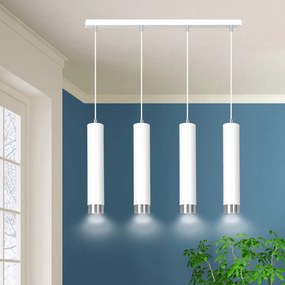 Lampadario 4 Luci Brunilde In Acciaio Bianco E Tubolari In Bianco E Cromo