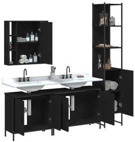 Set mobili da bagno 4 pz nero in legno multistrato