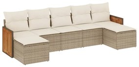 Set Divani da Giardino 7 pz con Cuscini Beige in Polyrattan