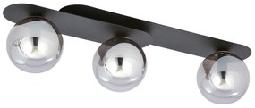 Plafoniera Minimal 3 Luci Teia In Acciaio Nero E Sfere Vetro Fumè