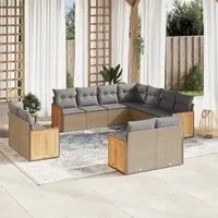 Set Divani da Giardino 11 pz con Cuscini Beige in Polyrattan 3228180