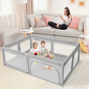 Costway Recinto extra large per neonati e bambini con rete traspirante, Box  per bambini per interno ed esterno Grigio