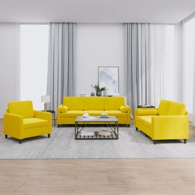 Set Di Divani 3 Pz Con Cuscini Giallo İn Velluto /
