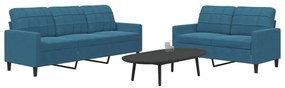 Set Di Divani 2 Pz Con Cuscini Blu İn Velluto /