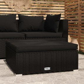 Poggiapiedi Da Giardino Con Cuscino Nero 70x70x30 Cm Polyrattan /