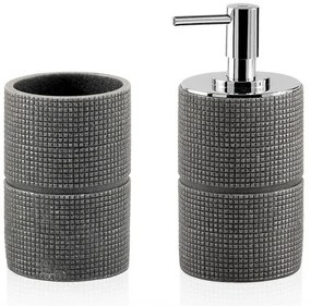Set bagno dispenser sapone liquido e porta spazzolini grigio in resina Petra