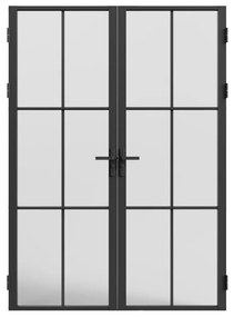 Blocco porta a due battenti 2 x H204 x L73 cm in Alluminio e Vetro smerigliato Nero - SEROTO