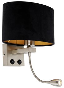 Lampada da parete in acciaio con paralume in velluto ovale nero 25 cm - Brescia Combi