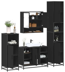 Set Mobili Da Bagno 4 Pz Nero İn Legno Multistrato /