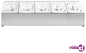 vidaXL Supporto Gastronorm con 5 Contenitori GN 1/6 in Acciaio Inox
