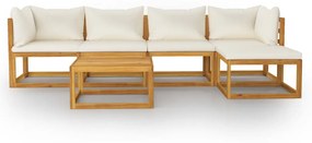 Set divani da giardino 6 pz con cuscini crema massello acacia