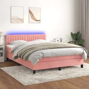 Letto A Molle Con Materasso E Led Rosa 140x190 Cm İn Velluto /