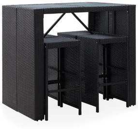 Set da Bar da Giardino 5 pz in Polyrattan e Vetro Nero