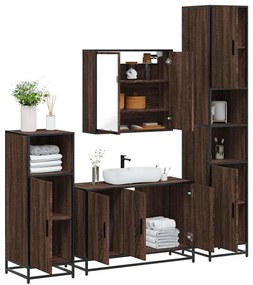 Set Mobili Da Bagno 4 Pz Rovere Marrone İn Legno Multistrato /