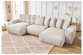 Divano angolare color crema con rivestimento in velluto a coste Voltaire – Bobochic Paris