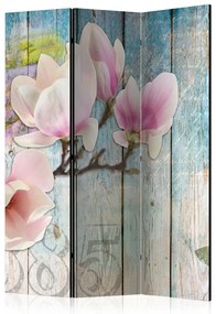 Paravento Pink Flowers on Wood [Room Dividers]