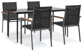 Set da pranzo da giardino 5 pz nero in textilene e acciaio