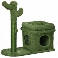 EasyComfort Tiragraffi per Gatti con Lettino, Casetta e Palo in Sisal a Forma di Cactus, 68x30x67cm, Verde