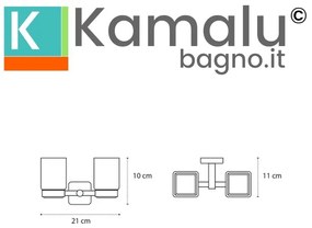 Kamalu - Porta spazzolini doppio in acciaio bianco opaco e vetro | CLODE-B