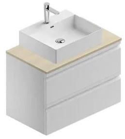 Mobile da bagno sotto lavabo Pull bianco laccato opaco L 80 x H 56 x P 46 cm 2 cassetti, lavabo non incluso