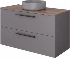 Base sospesa Remix 2 cassetti, L100 X P45X H57.7 cm , grigio cemento con lavabo da appoggio Studio SENSEA tondo in ceramica verde matt