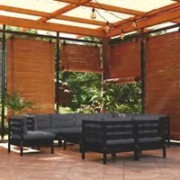 Set Divani da Giardino 10 pz con Cuscini Neri Legno di Pino 3096777