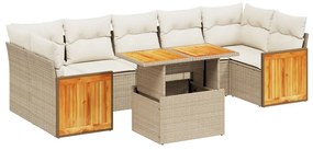 Set divano da giardino 8 pz con cuscini beige in polyrattan