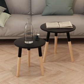 Set Tavolini 2 Pz İn Legno Massello Di Pino Neri /