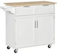 Easycomfort Carrello da Cucina Multiuso in Legno con 2 Cassetti, 104x46x91cm - Bianco