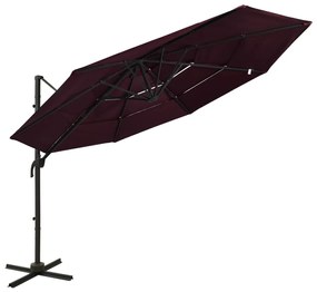 Ombrellone A Sbalzo 4 Livelli Palo İn Alluminio 3x3 M Bordeaux /
