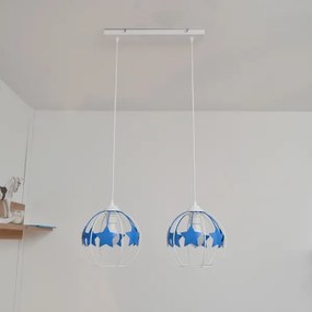 Lampadario a sospensione per bambini STARS 2xE27/15W/230V blu/bianco