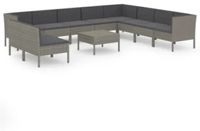 Set Divani da Giardino 11 pz con Cuscini in Polyrattan Grigio