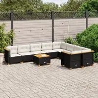 Set Divani da Giardino 10pz con Cuscini in Polyrattan Nero 3262007