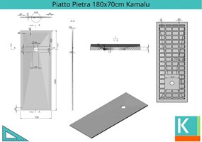 Piatto doccia 180x70cm effetto pietra grigio cemento - KAMALU