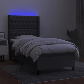 Letto a molle materasso e led grigio scuro 90x200 cm in tessuto