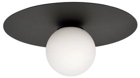 Plafoniera Minimal 1 Luce Solar In Acciaio Nero E Sfera Di Vetro Opale