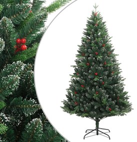 Albero Natale Artificiale Incernierato con Bacche Rosse e Neve Fioccata, 150 cm / Bacche Rosse