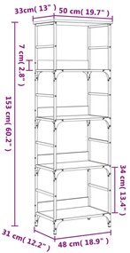 Libreria Nera 50x33x153 cm in Legno Multistrato