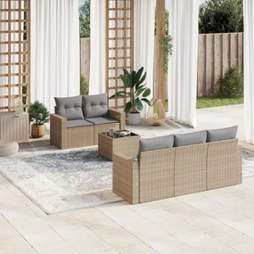 Set Divano da Giardino 6 pz con Cuscini Beige in Polyrattan