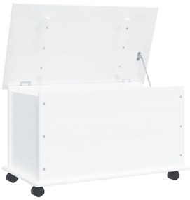 Cassapanca con ruote alta bianca 73x39,5x44 cm massello di pino