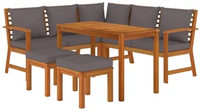 Set da pranzo da giardino 6pz con cuscini legno massello acacia